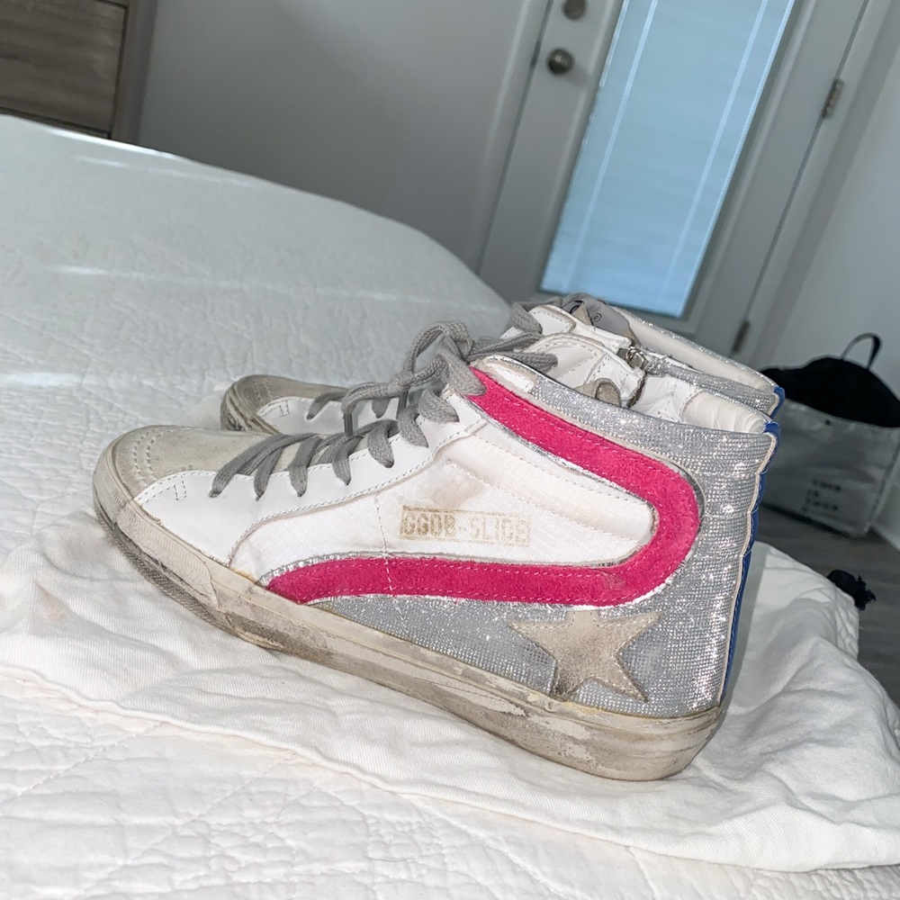 GOLDEN GOOSE PINK + SILVER GGDB SLIDES 37